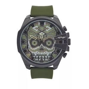 Ed Hardy Skull Design Watch with Green Strap